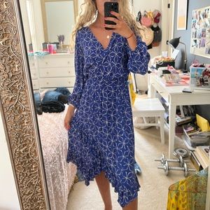 Anthropologie blue print wrap dress